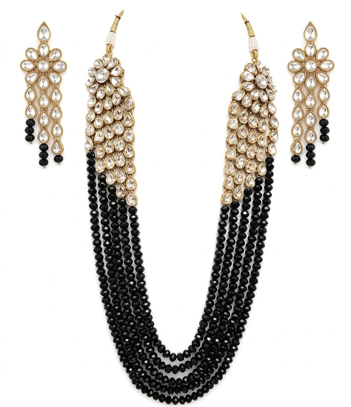 Jewel City Luxury Kundan Black Crystal Statement Necklace Set | Traditional Indian Wedding Jewelry | Grocsy