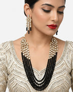 Jewel City Luxury Kundan Black Crystal Statement Necklace Set | Traditional Indian Wedding Jewelry | Grocsy
