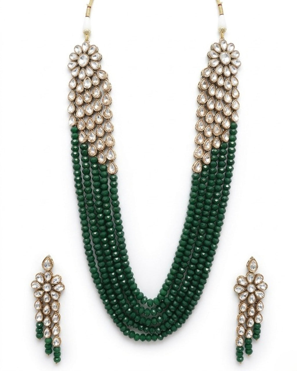 Jewel City Luxury Kundan Green Crystal Statement Necklace Set | Traditional Indian Wedding Jewelry | Grocsy