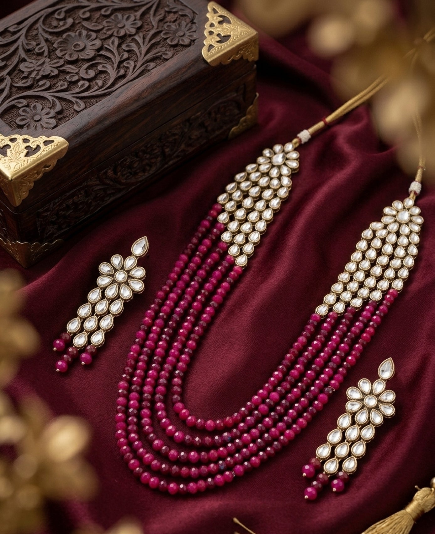 Jewel City Luxury Kundan Multi Crystal Statement Necklace Set | Traditional Indian Wedding Jewelry | Grocsy