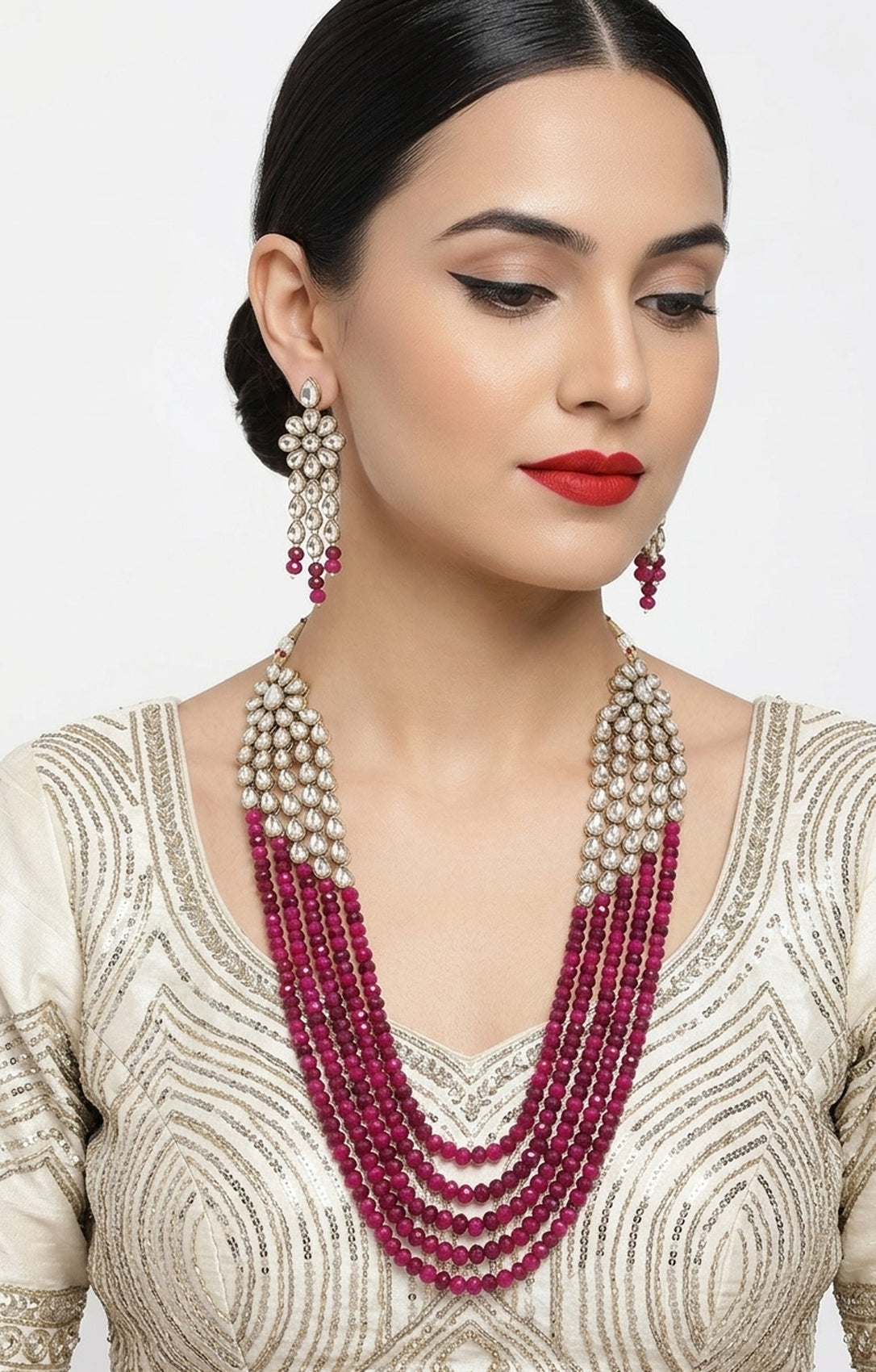 Jewel City Luxury Kundan Multi Crystal Statement Necklace Set | Traditional Indian Wedding Jewelry | Grocsy