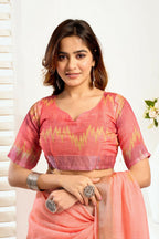 Joban Fashion Peach Ikkat Linen Ready To Wear Saree With Unstitched Blouse | Grocsy
