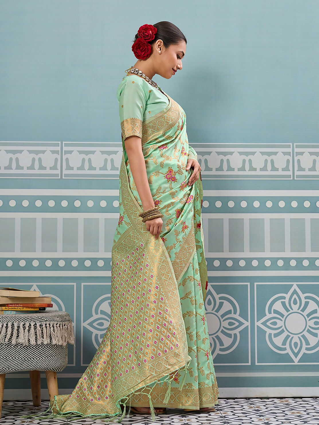 Shree Shyam Fashion Pista Silk Saree | Grocsy
