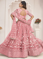 Vegaa Fashion Peach Butterfly Net Embroidered Thread Wedding Lehenga | Grocsy