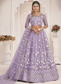 Vegaa Fashion Lavender Butterfly Net Embroidered Thread Wedding Lehenga | Grocsy
