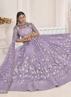 Vegaa Fashion Lavender Butterfly Net Embroidered Thread Wedding Lehenga | Grocsy