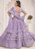 Vegaa Fashion Lavender Butterfly Net Embroidered Thread Wedding Lehenga | Grocsy