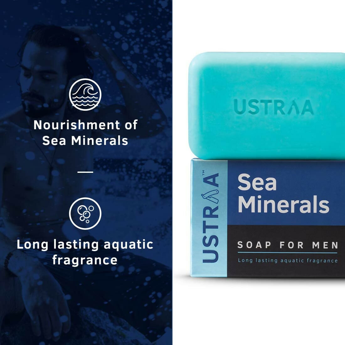 Ustraa Deo Soap For Men - Neem and Green Clay, Sea Minerals, & Activated Charcoal | Grocsy