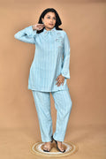 Morchari Women And Hand Embroidery Co-Ords-Sky Blue | Grocsy