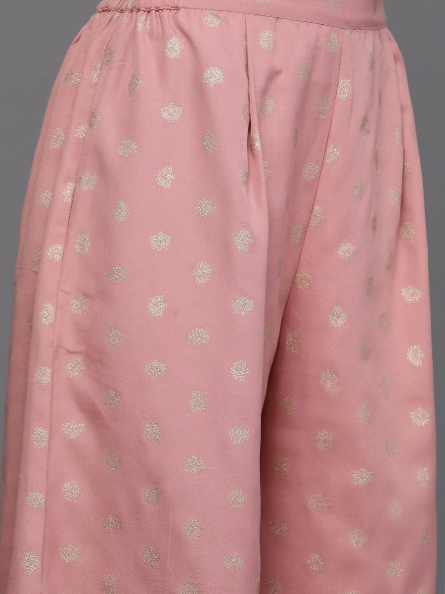 Ahalyaa Women Floral Yoke Design Tunic with Palazzos - Pink Color | Grocsy