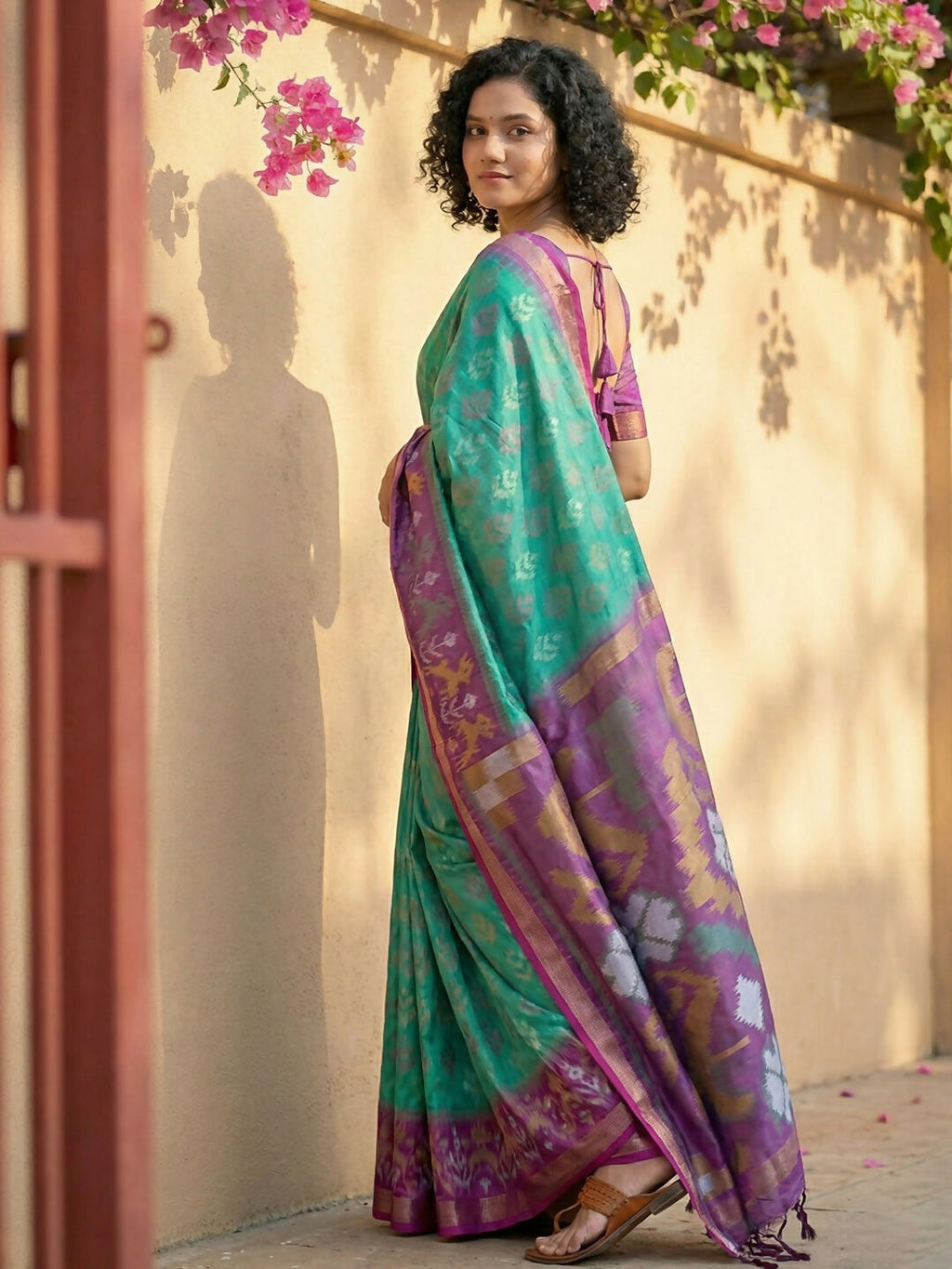 Shree Shyam Fashion Rama Green Pochampally Silk Saree | Grocsy