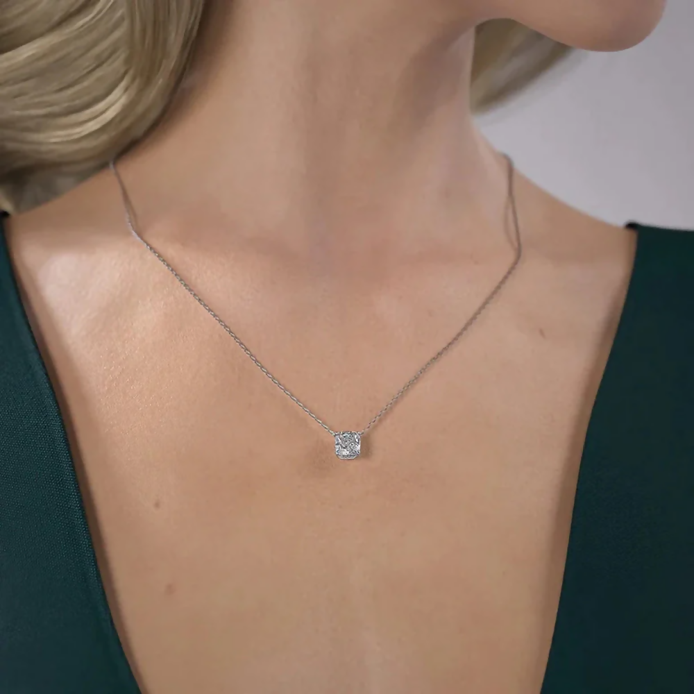 Cauer Elegant 14K White Gold Plated Moissanite Pendant Necklace | Grocsy