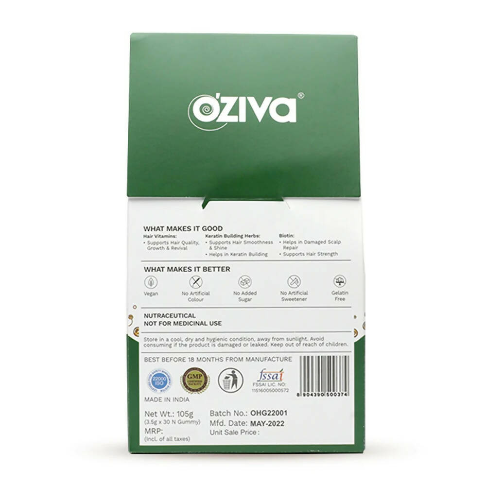 OZiva Biotin Hair Multivitamins Gummies-Kaccha Aam Flavor | Grocsy