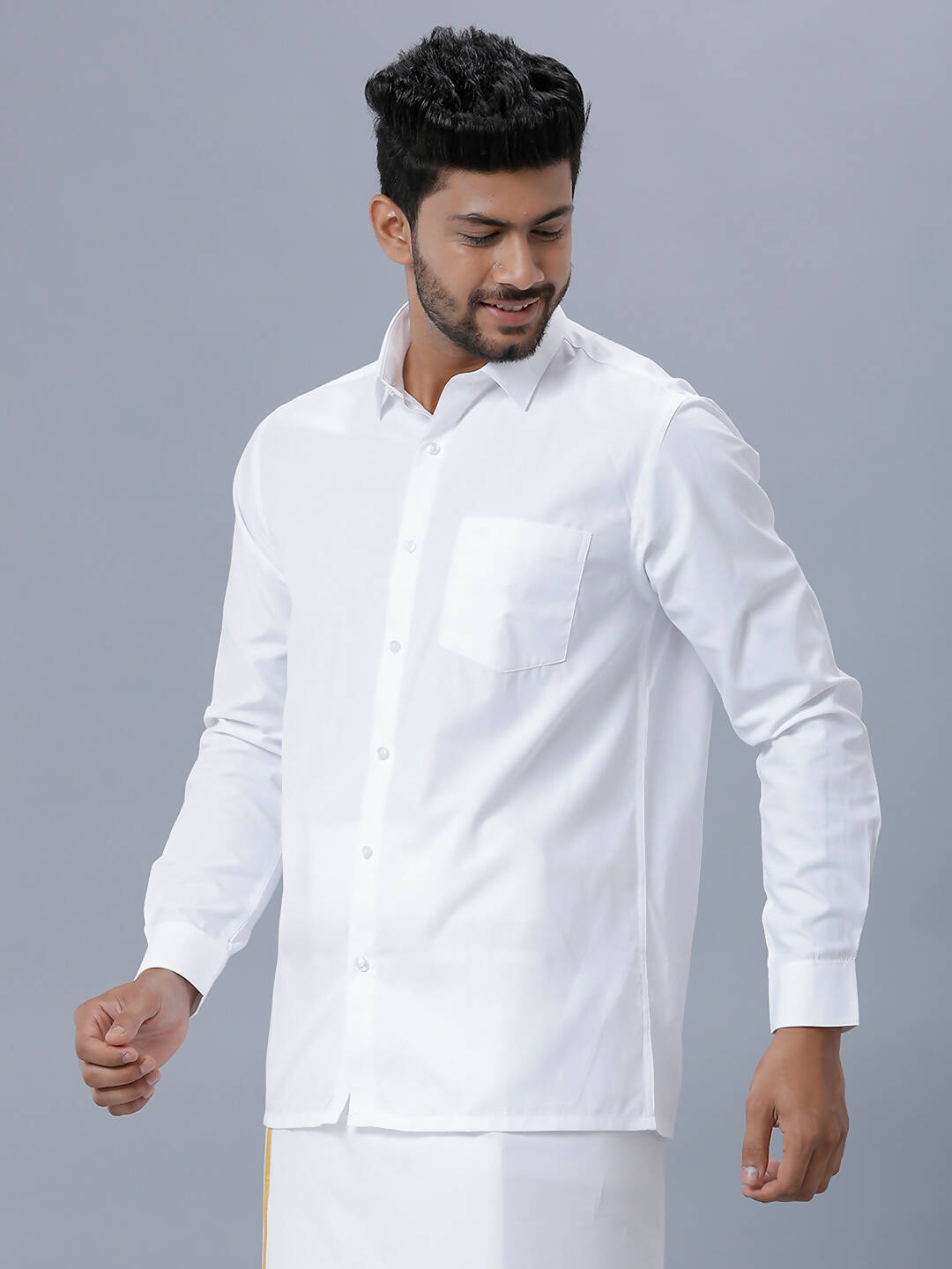 Ramraj Cotton Mens Full Sleeve Formal Poly cotton White Shirt | Grocsy