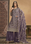 Net Dusty Purple Embroidered Festive Gharara Style Suit - Emponline | Grocsy