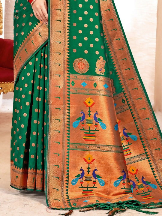 Shree Shyam Fashion Paithani Silk Green Saree | Grocsy