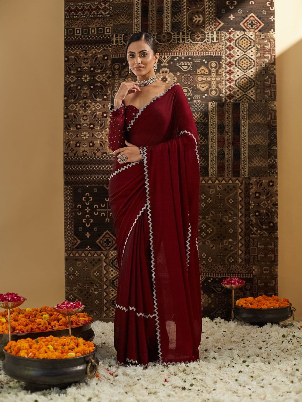 kasee Beads and Stones Pure Chiffon Saree | Grocsy