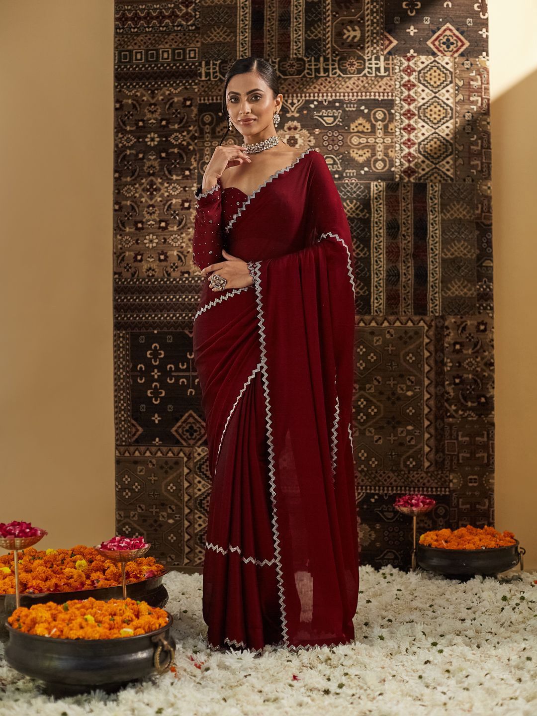 kasee Beads and Stones Pure Chiffon Saree | Grocsy