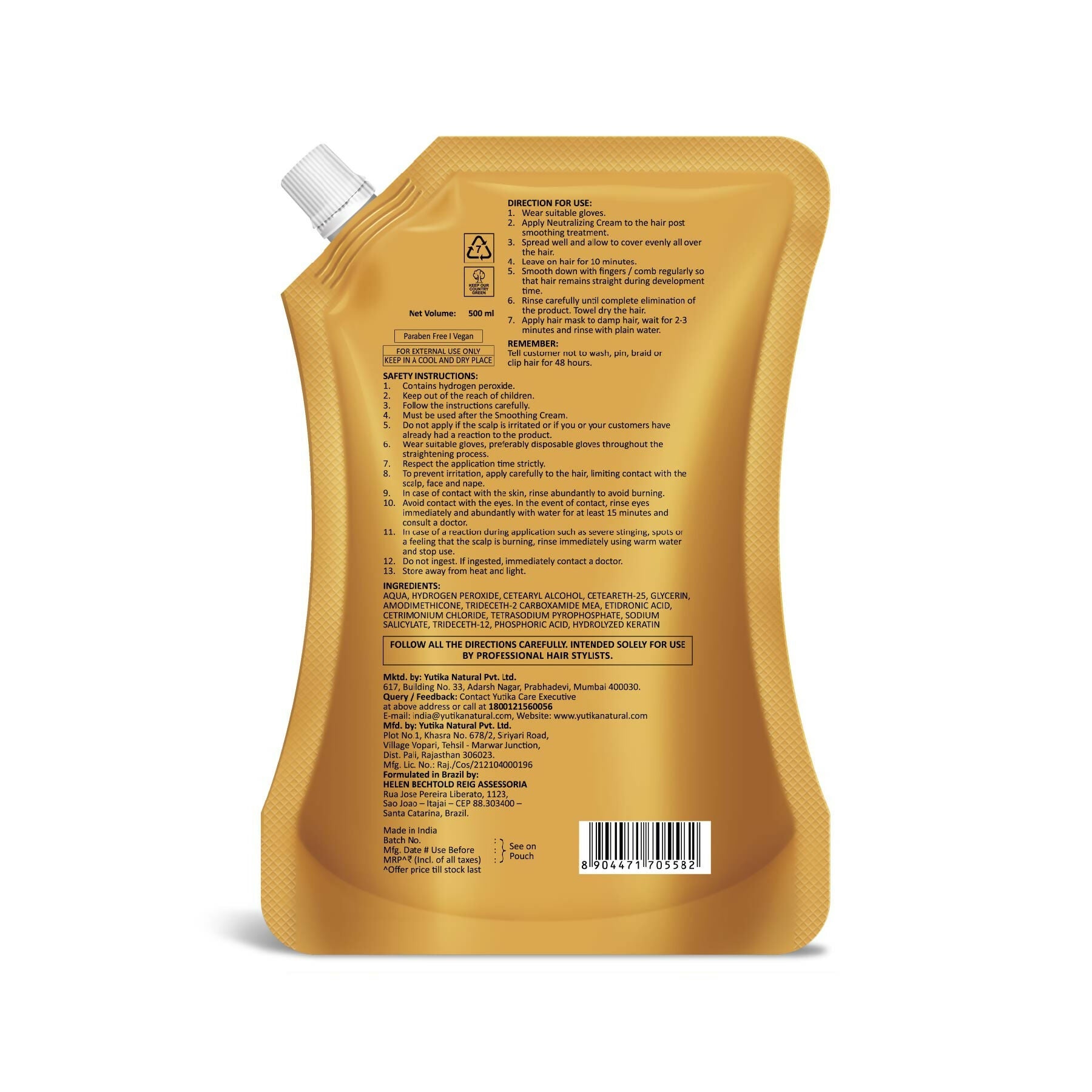 Yuthika Professional Vertix Hair Neutralizing Cream Post Straightening | Grocsy