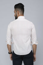 Miravan Men's White Spread Collar Striped Print Casual Shirt | Grocsy