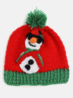 Chutput Kids Woollen Hand Knitted Full Sleeves Snowman Detail Sweater For Baby Boys With Cap - Red | Grocsy