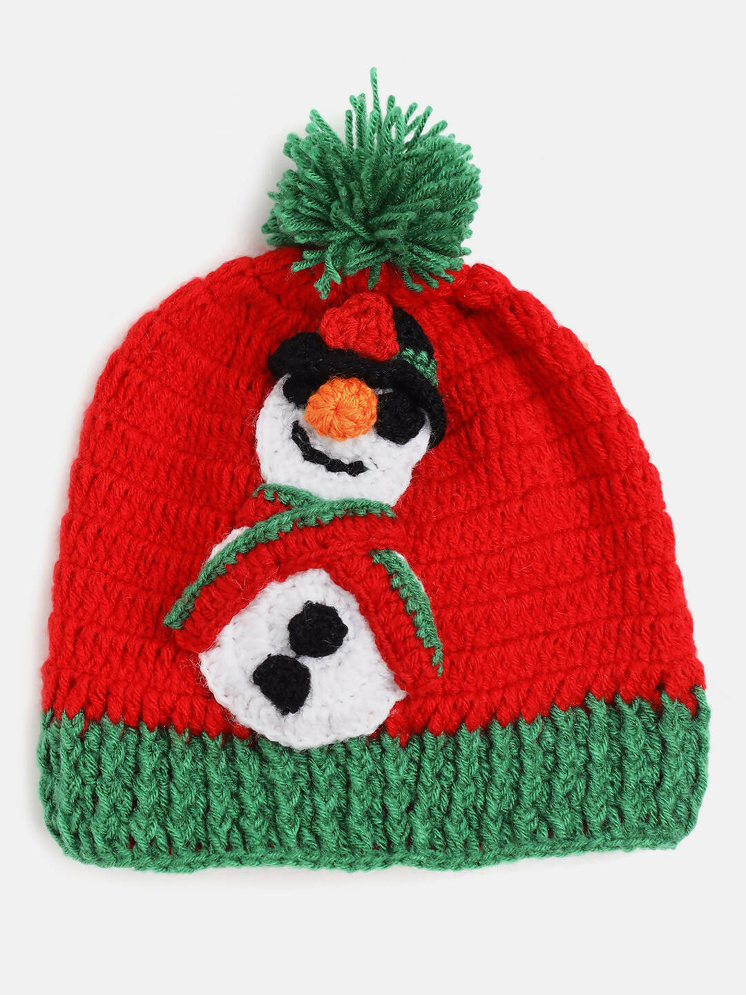 Chutput Kids Woollen Hand Knitted Full Sleeves Snowman Detail Sweater For Baby Boys With Cap - Red | Grocsy