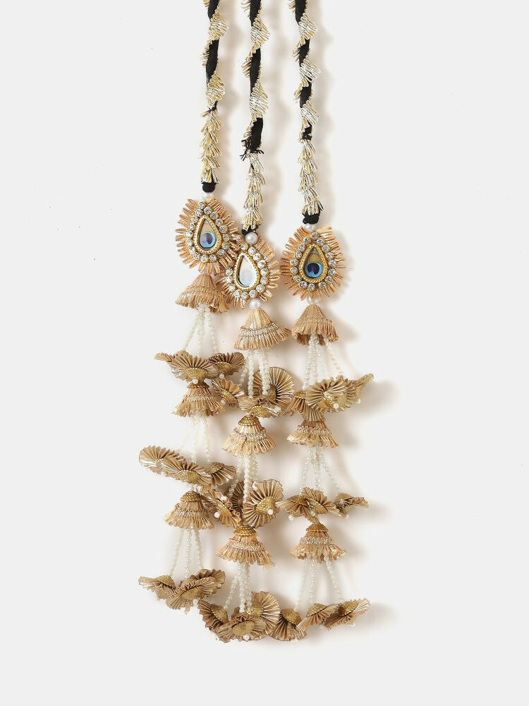 Ruby Raang Gold Gota Pati Work And Black Thread And Mirrors With Gold Stones And Mor Pankh Motif | Grocsy