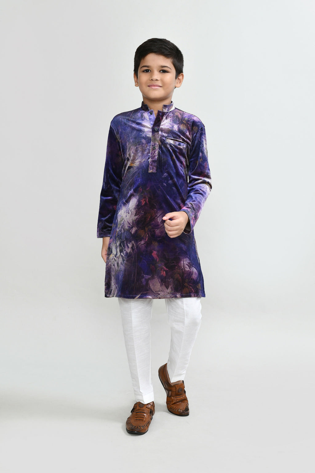 Joban Fashion Velvet Purple Kurta With Straight Fit Pant | Grocsy