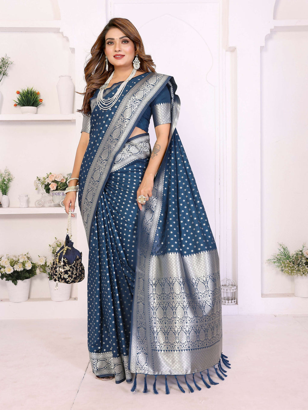 Aastha Fashion Navy Blue Georgette Silk Zari Weaving Saree | Grocsy