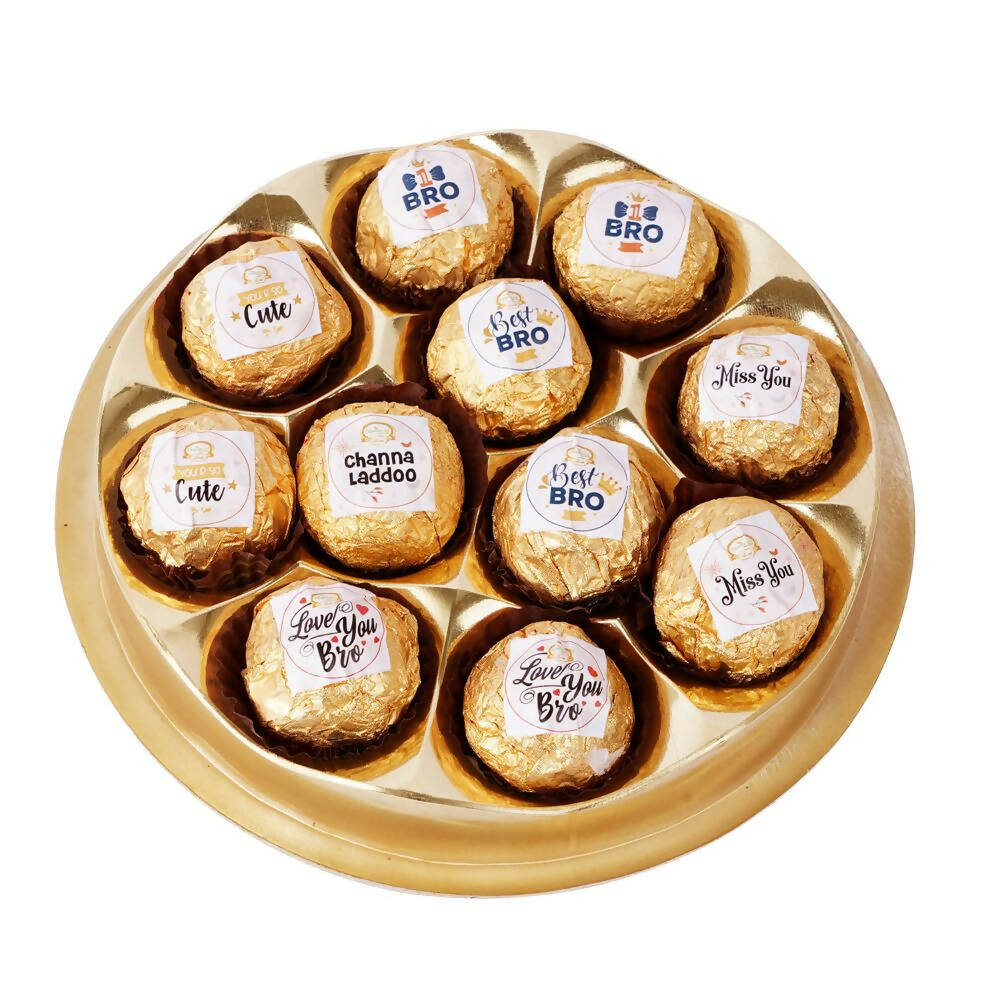 Ghasitaram Round Box Of 11 Channa Laddoos with Captions | Grocsy