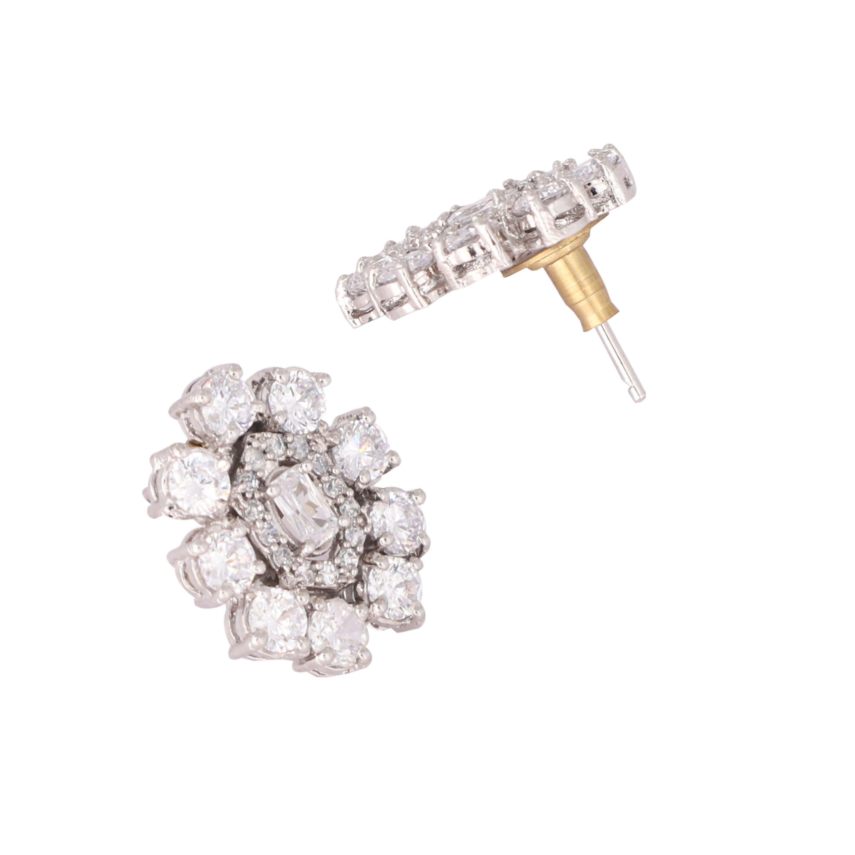 Nuyug Silver Blossom Diamond Studs | Grocsy