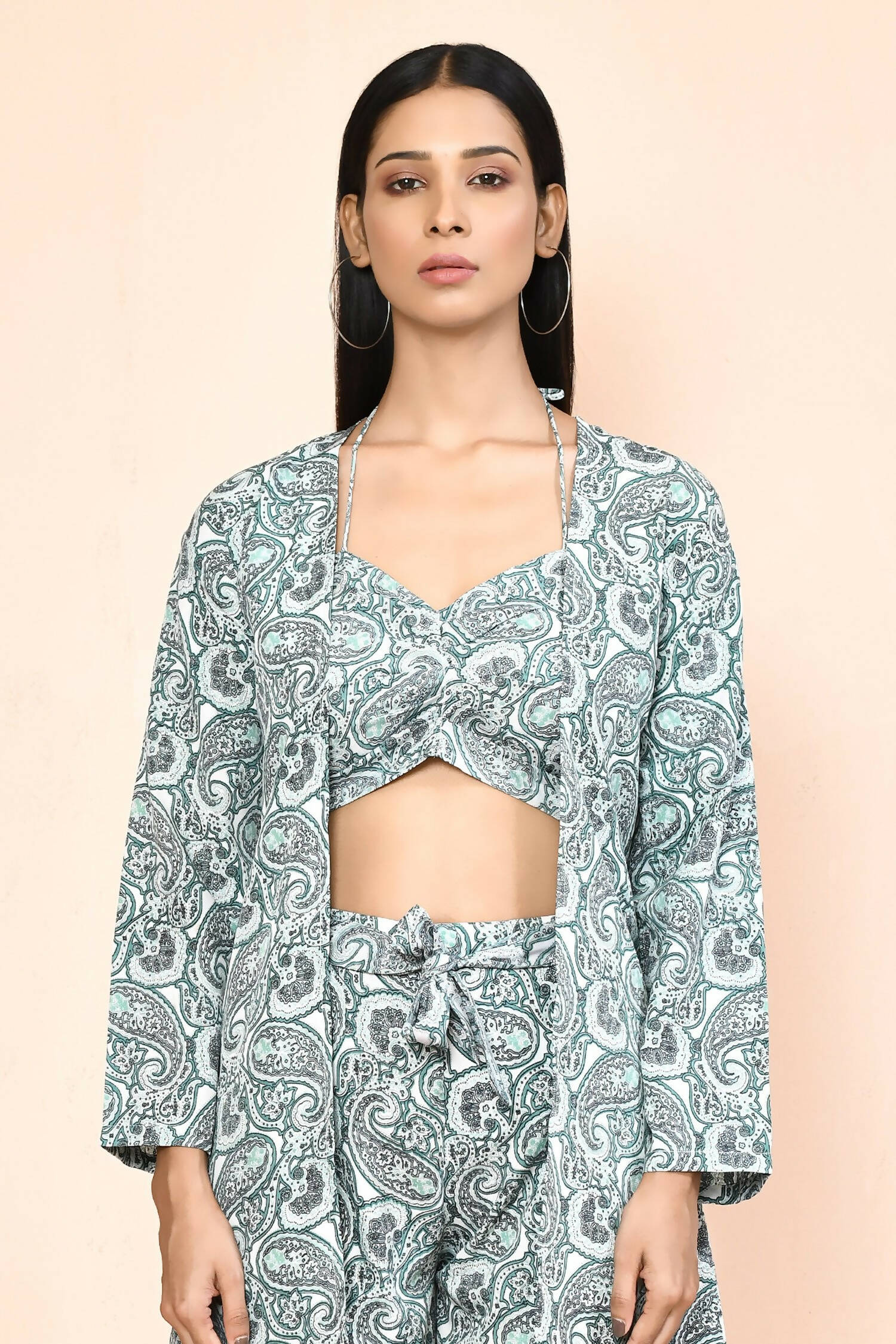 Turquoise Blue Platinum Creap Printed Co-Sets - Femella | Grocsy