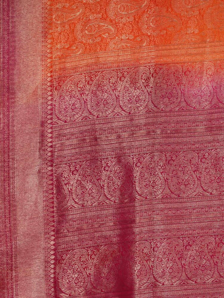 Kalamandir Ethnic Motifs Orange Silk Blend Saree | Grocsy