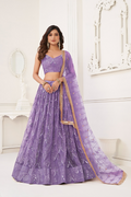 Eilara Glamorous Lavender Net With Sequins And Thread Embroidery Real Mirror Work Lehenga Choli For Wedding | Grocsy