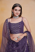 Purple Zari Sequence Embroidery Georgette Lehenga Choli - Jihu Culture | Grocsy