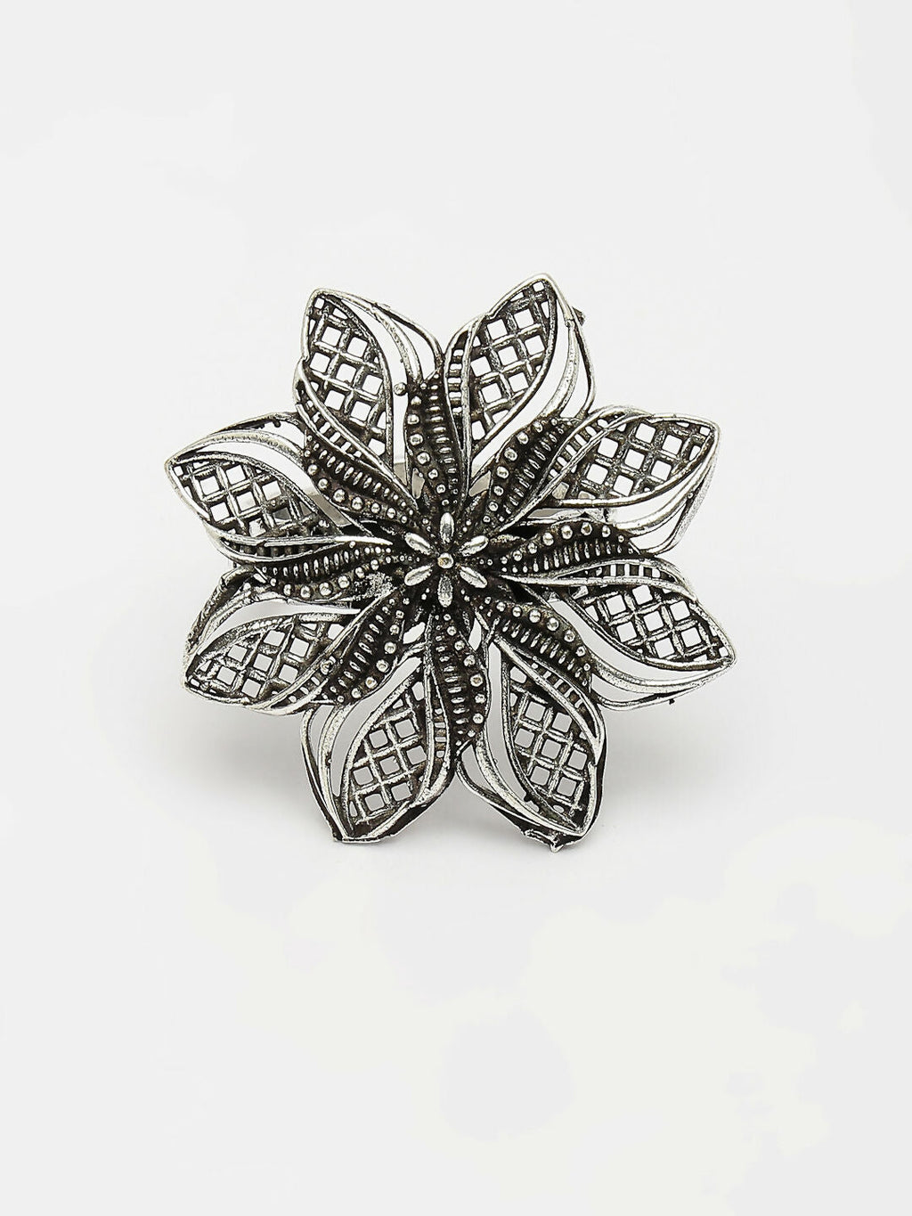 NVR Women's Silver-Toned Floral Shape Adjustable Finger Ring | Grocsy
