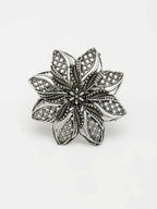 NVR Women's Silver-Toned Floral Shape Adjustable Finger Ring | Grocsy