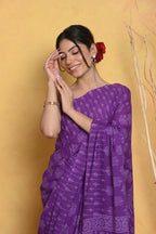 Very Much Indian Handblock Printed Cotton Saree With Natural Dyes - Purple | Grocsy
