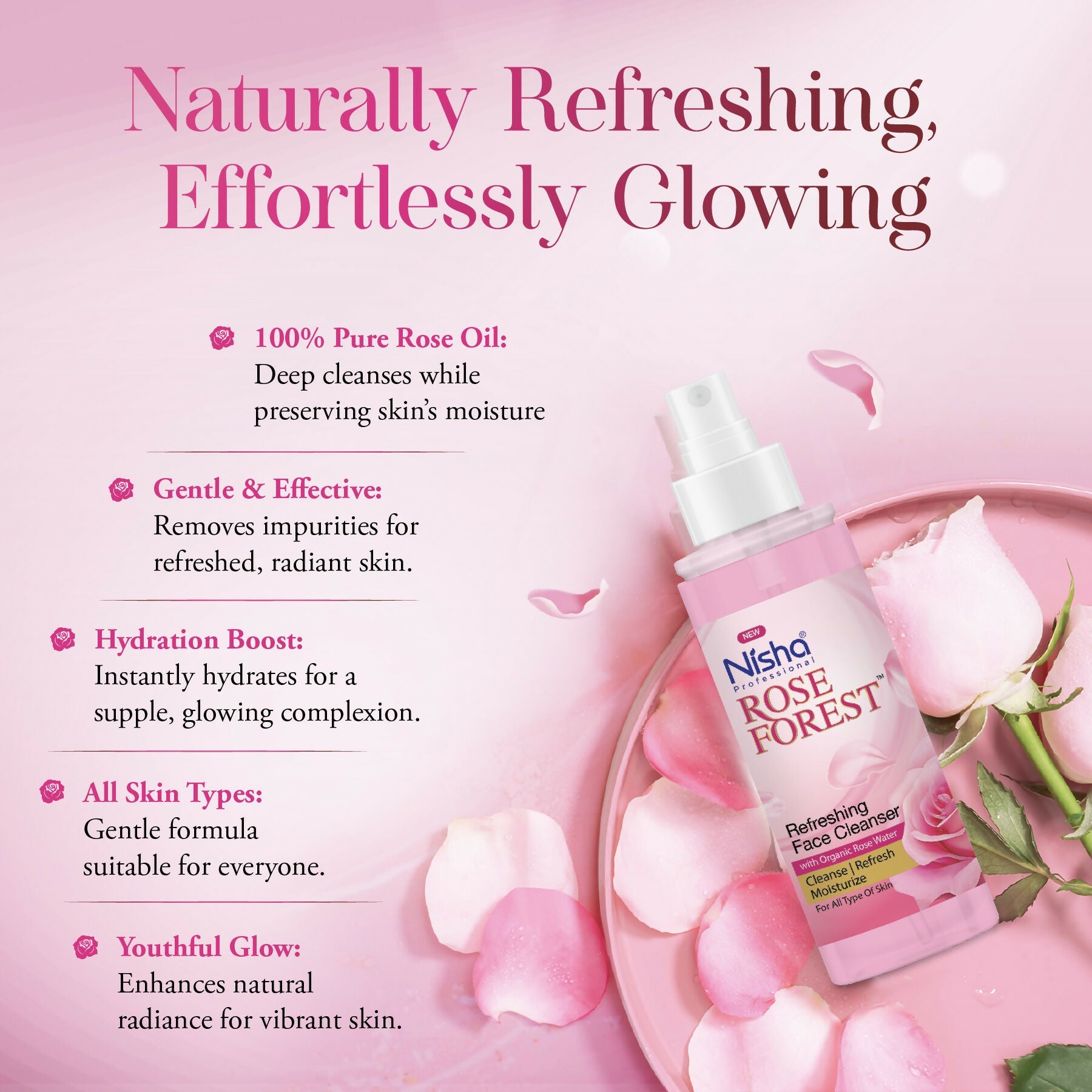 Nisha Professional Refreshing Face Cleanser With Organic Rose Water | Grocsy