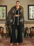 Janasya Black Georgette Solid Top Bottom Cape | Grocsy
