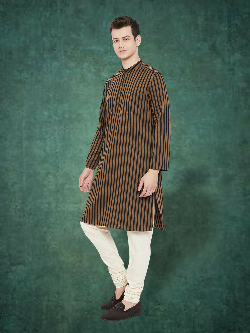 Even Apparels Men's Striped Brown and Black Kurta | Grocsy