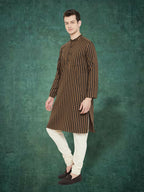 Even Apparels Men's Striped Brown and Black Kurta | Grocsy
