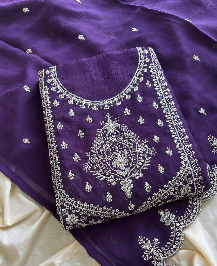 KC Purple Wedding Wear Embroidered Crush Silk Salwar Suit | Grocsy