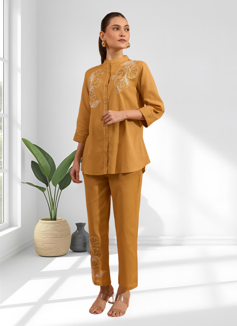 Joban Fashion Coral Cotton, Linen Embroidered Readymade Cord Set | Grocsy