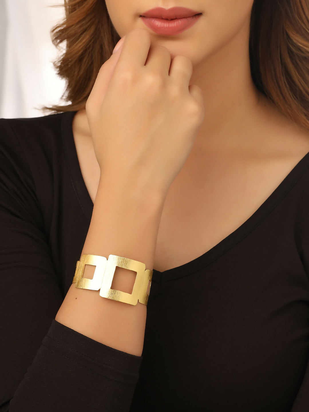 NVR Women Gold-Polished Adjustable Kada Bracelet | Grocsy