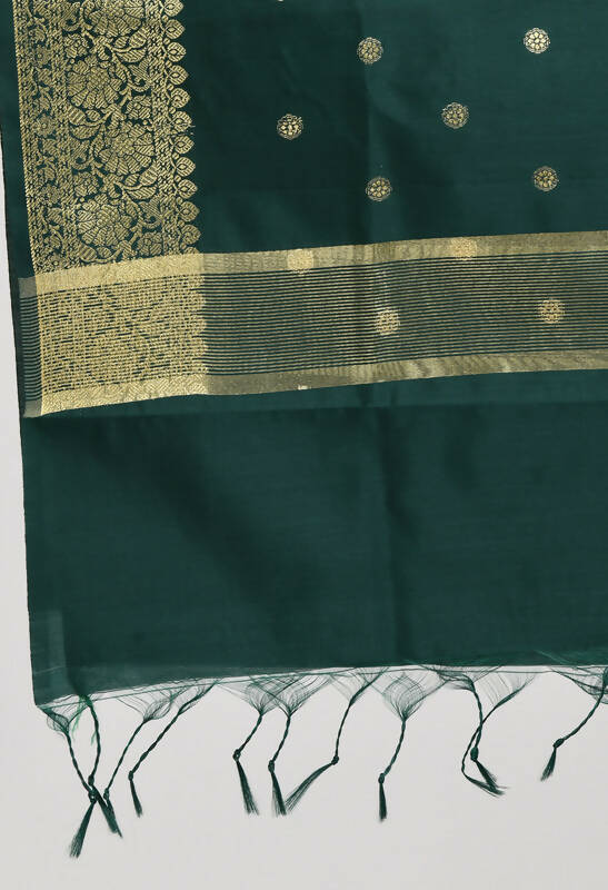 Mominos Fashion Moeza Women's Banarsi Silk Woven Design Bottle Green Dupatta | Grocsy