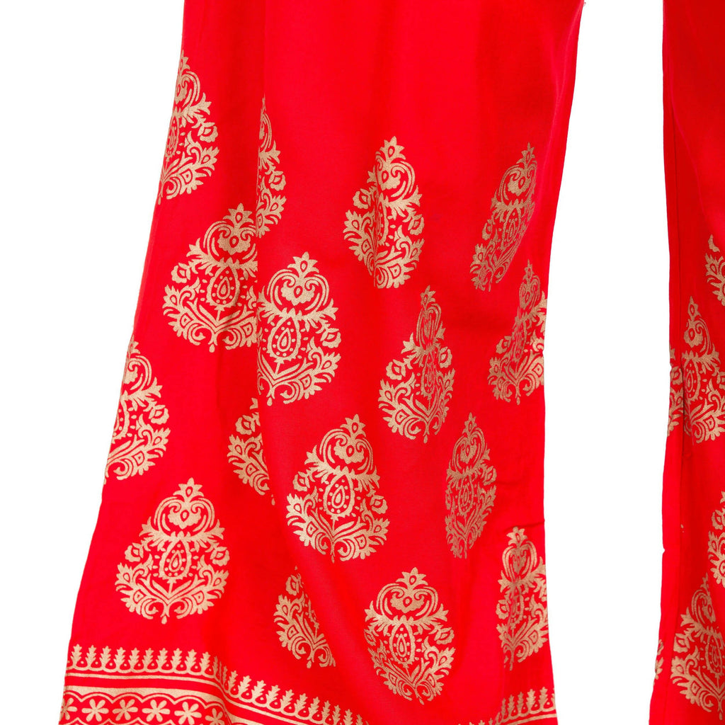 PAVONINE Red Color Golden Printed Rayon Fabric Sharara For Women & Girls | Grocsy