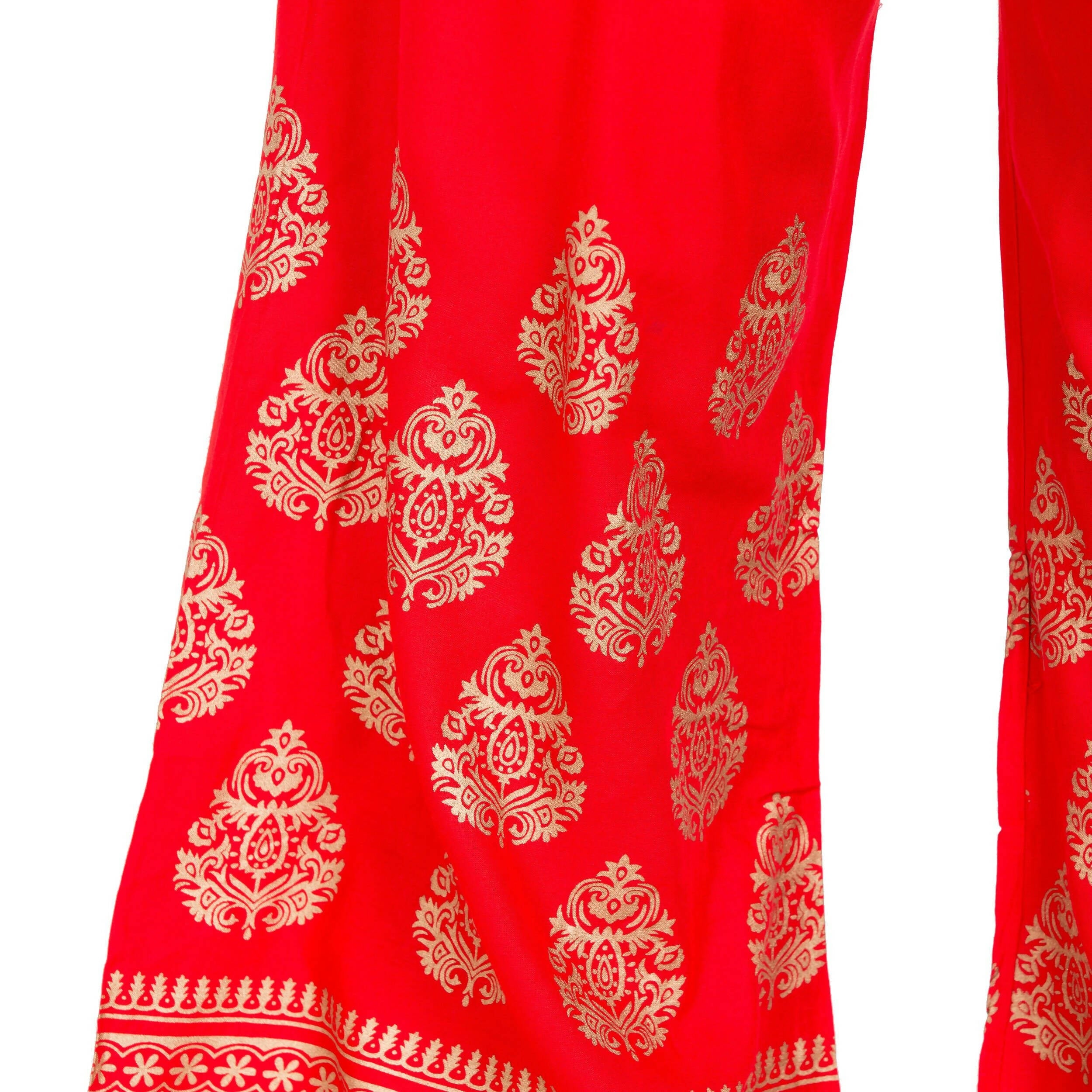 PAVONINE Red Color Golden Printed Rayon Fabric Sharara For Women & Girls | Grocsy