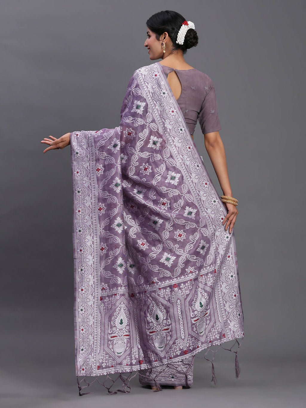 Shree Shyam Fashion Linen Cotton Violet Saree | Grocsy