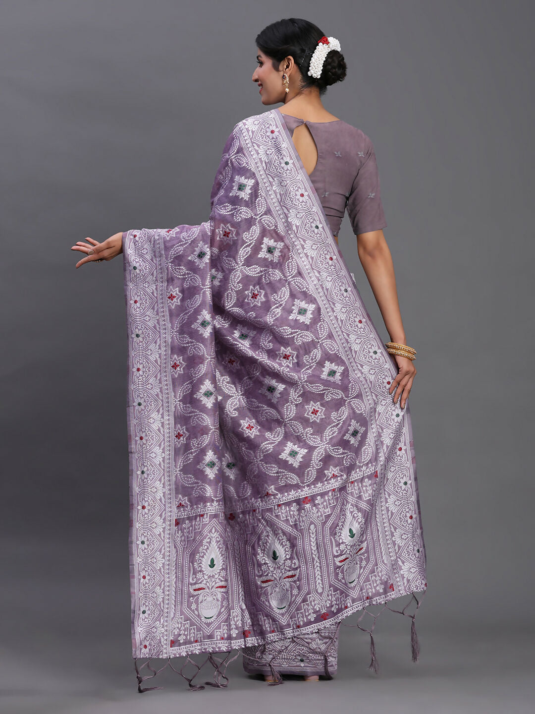 Shree Shyam Fashion Linen Cotton Violet Saree | Grocsy